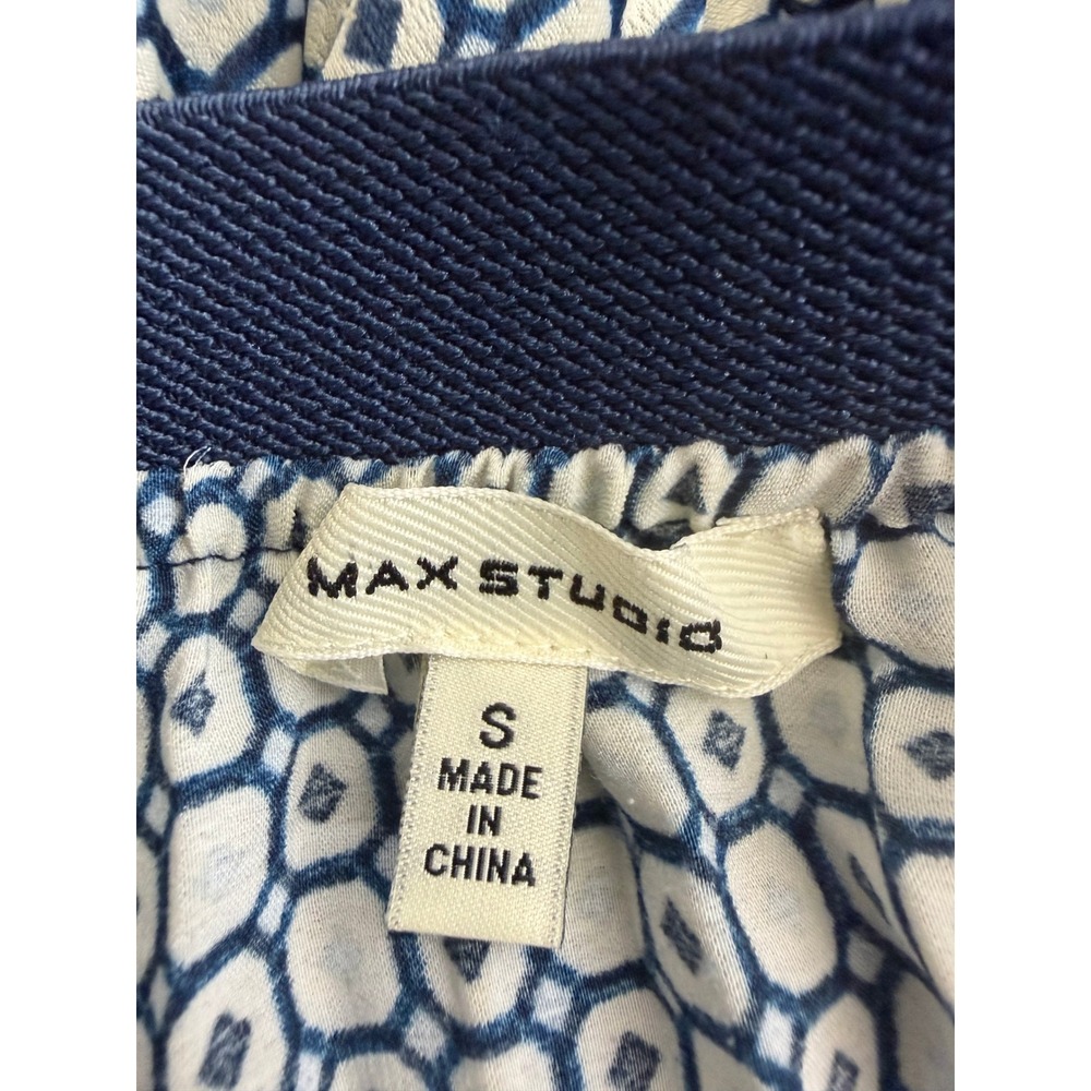 Max Studio Geometric Pleated Maxi Skirt Navy Ivory Coastal Size Small - Picture 7 of 10